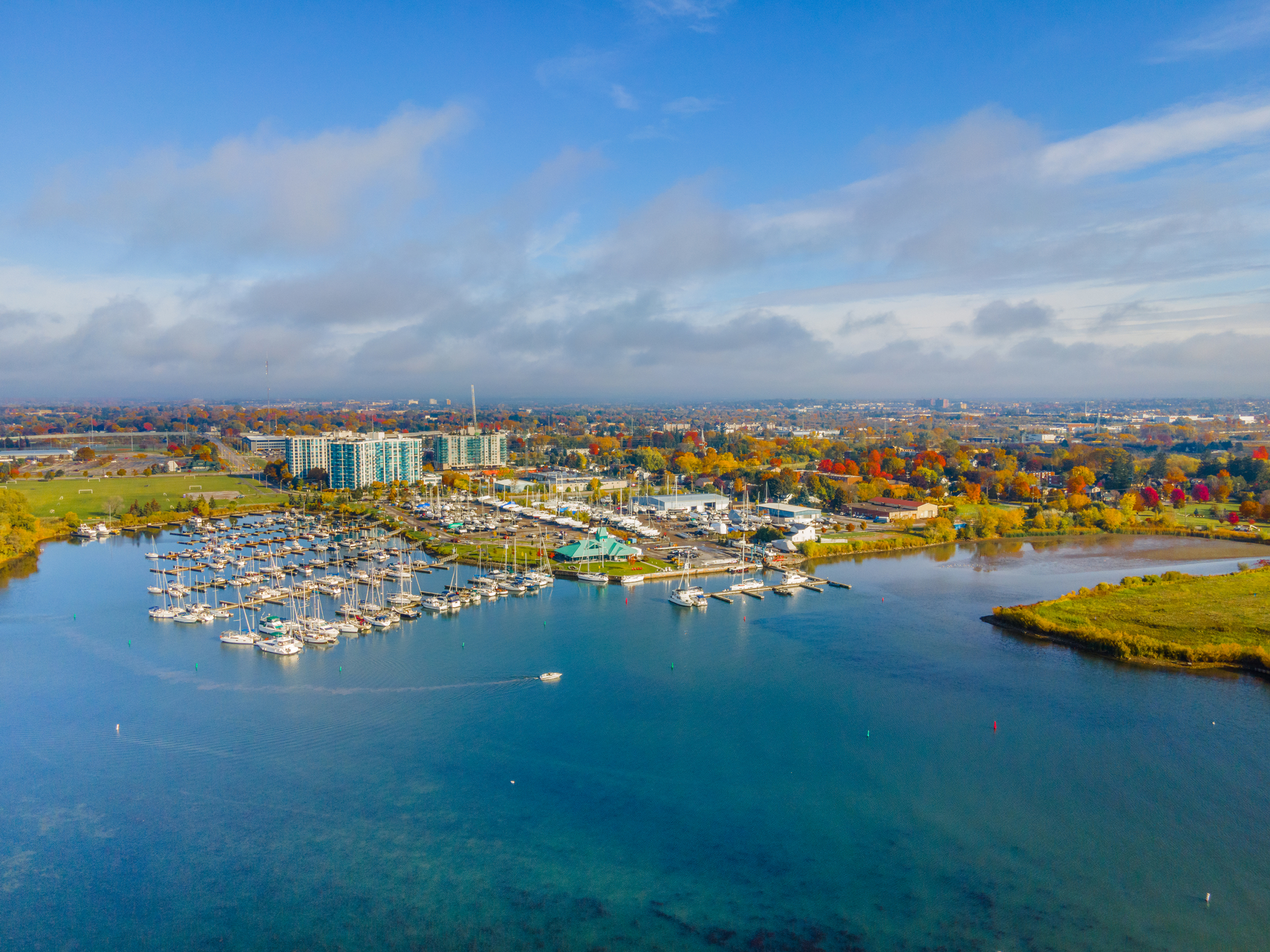 Panoramic view of the Whitby Marina.